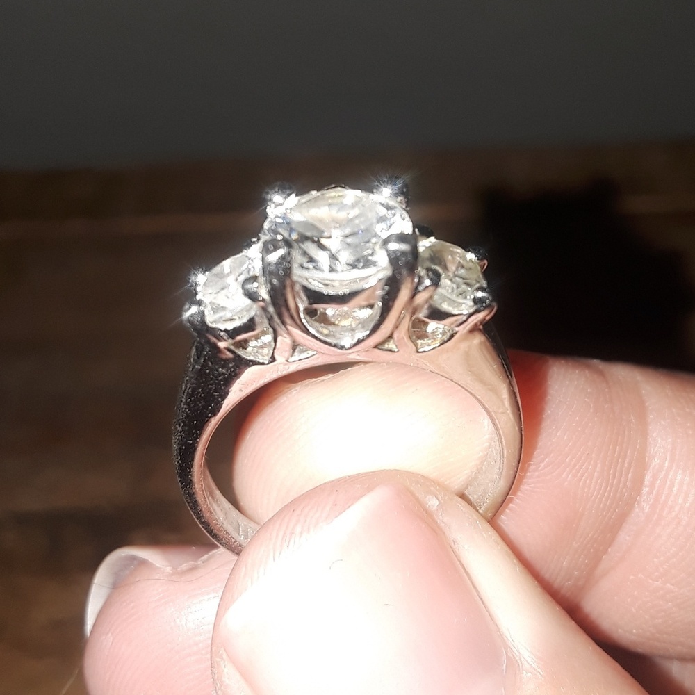 3 stone crystal sterling ring